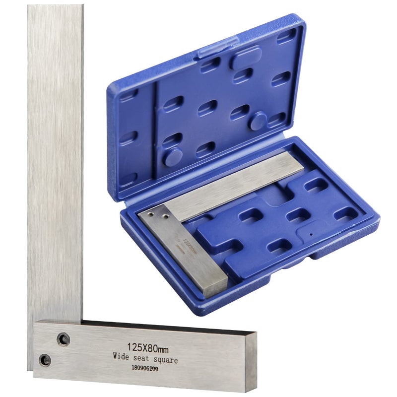 Boomgood Machinist Square Precision Engineer Wide Seat Square 90 Right Angle Ground Hardened Steel Angle Ruler 5 x 3.2 Inch - Image 1